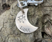 Load image into Gallery viewer, Moon dog tag, hand-stamped with 3 magic moons