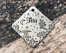 Load image into Gallery viewer, fairy dog tag with mushrooms and crystals