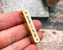 Load image into Gallery viewer, Space dog tag, 4-sided bar dog tag, hand stamped pet id tag with spaceship & stars