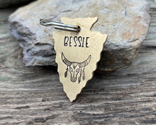 Load image into Gallery viewer, Arrow head dog id tag with longhorn design