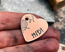 Load image into Gallery viewer, hand-stamped dog id tag with flower design