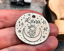 Load image into Gallery viewer, Luna dog tag with moon and crystal design