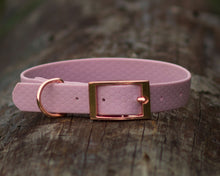 Load image into Gallery viewer, Deluxe mud-proof dog collar and leash set with rose gold fittings - choose your size & color