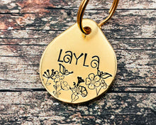 Load image into Gallery viewer, Flower dog tag, tear drop small pet id tag with flower design, 2 phone numbers