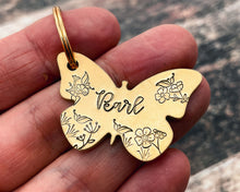 Load image into Gallery viewer, Girl dog id tag, butterfly pet id tag, double-sided dog tag with phone number