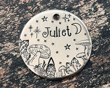 Load image into Gallery viewer, Gnome dog id tag with mushrooms, cute pet id tag, double-sided pet tag with up to 2 phone numbers