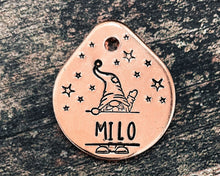 Load image into Gallery viewer, Cute Christmas tag, tear drop pet id tag with gnome design, double-sided dog tag with 2 phone numbers