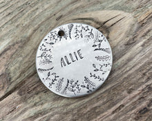 Load image into Gallery viewer, Large dog id tag, hand stamped with leaf design