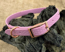 Load image into Gallery viewer, Mudproof hexagon webbing dog collar with rose gold buckle 13mm