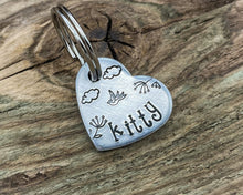 Load image into Gallery viewer, Small heart pet tag, Aluminum heart with bird and cloud design