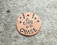 Load image into Gallery viewer, Small dog id tag, hand-stamped with dragon & stars