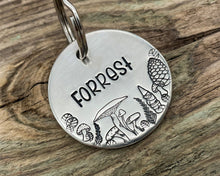 Load image into Gallery viewer, Fall dog id tag with mushrooms and cute gnome