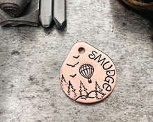 Load image into Gallery viewer, Cute small dog tag, tear drop pet id tag with hot air balloon and tree design, 2 phone numbers