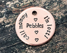 Load image into Gallery viewer, Cute dog id tag with 'I'm lost', handstamped pet id tag with up to 2 phone numbers or microchipped