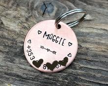 Load image into Gallery viewer, Dog id tag, hand stamped with phone number & hearts