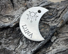Load image into Gallery viewer, Moon dog tag, hand-stamped with 3 magic moons