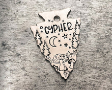 Load image into Gallery viewer, Arrowhead dog tag with mushrooms, cute metal pet id tag double-sided with 2 phone numbers