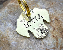 Load image into Gallery viewer, Dog head pet id tag, hand-stamped with flowers