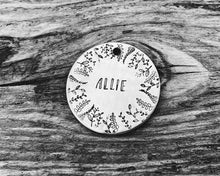 Load image into Gallery viewer, Large dog id tag, hand stamped with leaf design