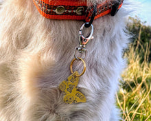 Load image into Gallery viewer, Daisy dog id tag, butterfly shaped pet tag, hand stamped with flowers