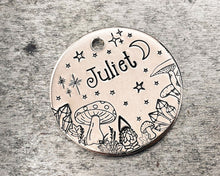 Load image into Gallery viewer, Gnome dog id tag with mushrooms, cute pet id tag, double-sided pet tag with up to 2 phone numbers