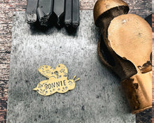 Load image into Gallery viewer, Bee dog id tag, bee shaped pet tag, hand stamped with flowers