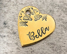 Load image into Gallery viewer, heart dog tag with flowers
