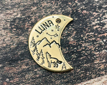 Load image into Gallery viewer, moon dog tag with wolf