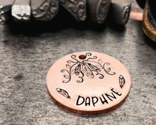 Load image into Gallery viewer, copper dog id tag with boho design