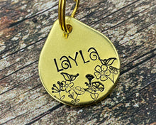 Load image into Gallery viewer, Flower dog tag, tear drop small pet id tag with flower design, 2 phone numbers