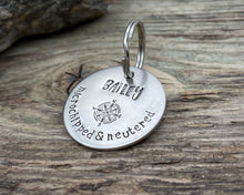 Load image into Gallery viewer, 'Microchipped' Dog id tag, hand stamped with compass & phone numbers