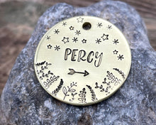 Load image into Gallery viewer, Dog id tag, hand stamped with leaves & stars
