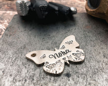 Load image into Gallery viewer, hand-stamped butterfly pet id tag