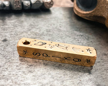 Load image into Gallery viewer, Space dog tag, 4-sided bar dog tag, hand stamped pet id tag with spaceship & stars