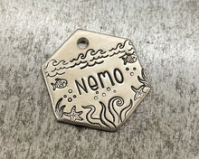 Load image into Gallery viewer, metal dog tag with octopus and fish