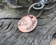 Load image into Gallery viewer, Small dog id tag, hand stamped with wolf head