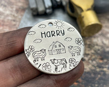 Load image into Gallery viewer, large dog id tag with farm design