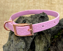 Load image into Gallery viewer, Mudproof hexagon webbing dog collar with rose gold buckle 13mm