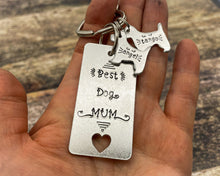 Load image into Gallery viewer, 'Best Dog Mom' keychain, hand stamped pet lover gift