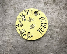 Load image into Gallery viewer, Small dog id tag, hand stamped with flower design & birds