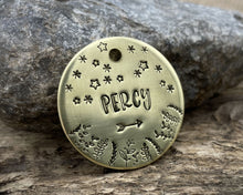 Load image into Gallery viewer, Dog id tag, hand stamped with leaves & stars