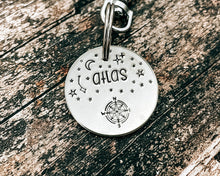 Load image into Gallery viewer, Metal dog id tag, hand stamped with compass & stars