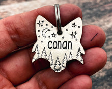 Load image into Gallery viewer, fox dog tag with trees, moon and stars