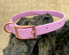Load image into Gallery viewer, Mudproof hexagon webbing dog collar with rose gold buckle 13mm