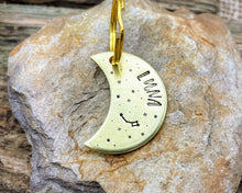 Load image into Gallery viewer, Moon dog tag, hand-stamped with little dipper & stars