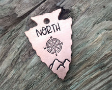 Load image into Gallery viewer, Arrow head dog tag with compass & mountains