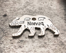 Load image into Gallery viewer, Bear dog id tag with cute bear family, hand-stamped double-sided dog id tag with phone number