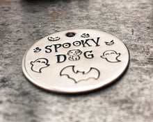 Load image into Gallery viewer, heavy-duty dog id tag with spooky dog design for Halloween