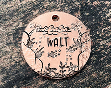 Load image into Gallery viewer, Dog tag for dogs personalized, hand stamped pet id tag with nautical design and 2 phone numbers or address