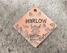 Load image into Gallery viewer, square copper dog tag with flower design